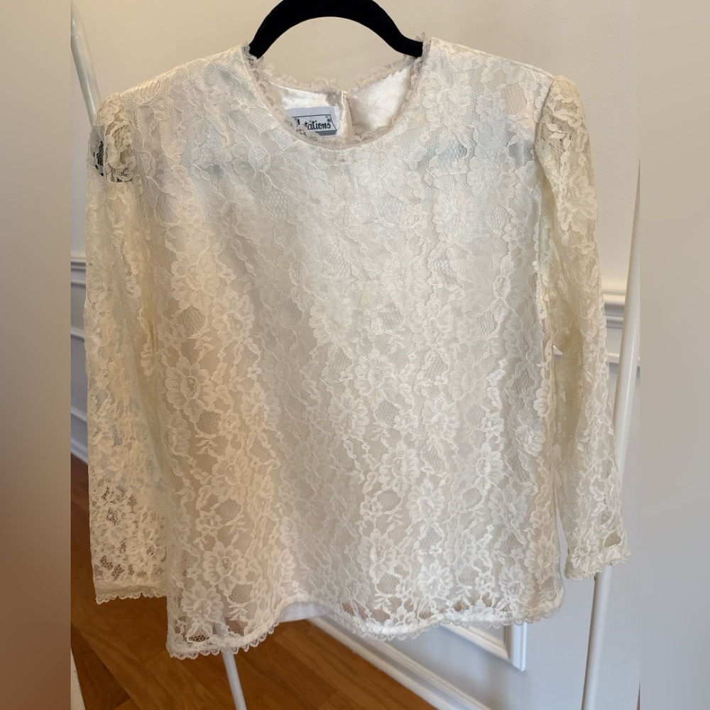 Vintage Notations White Lace Blouse Size 10 | Sheer Romantic Cottagecore Top